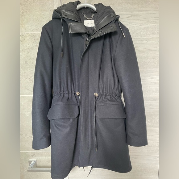 Sandro men's hooded wool coat with removable Never worn